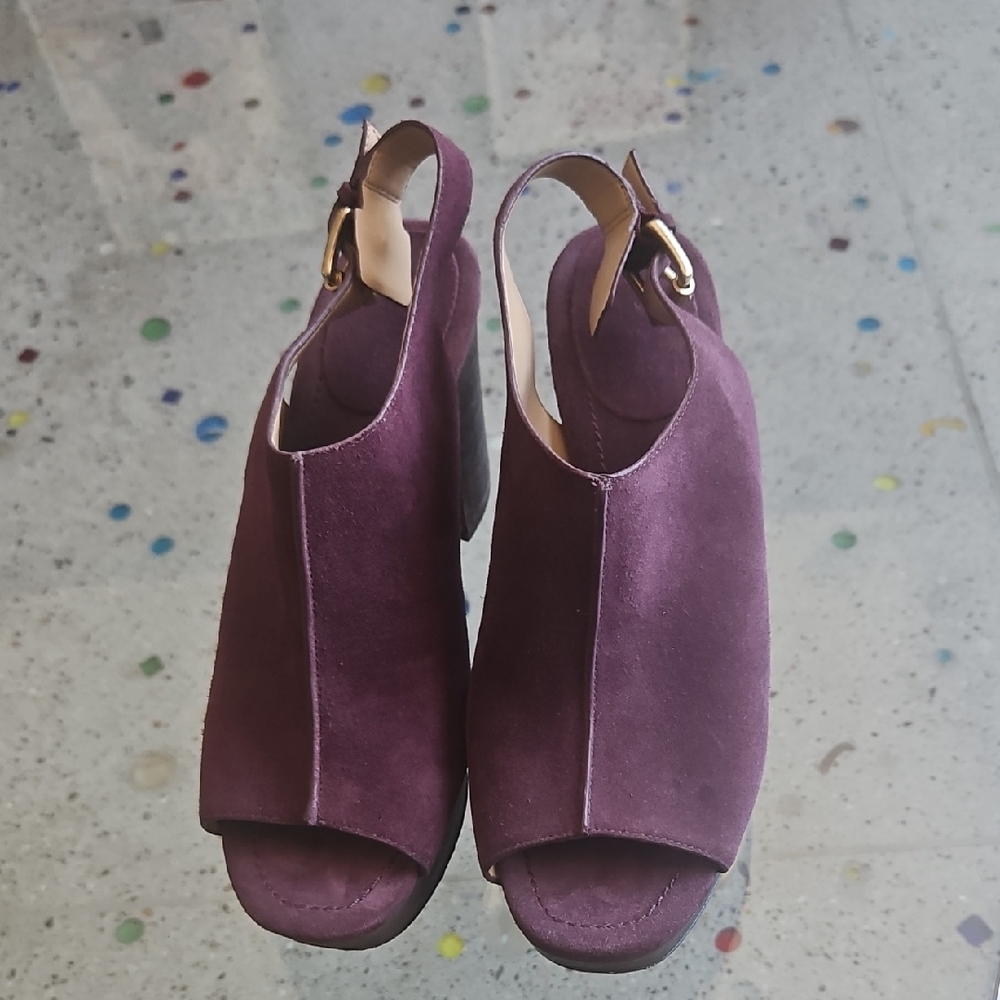Michael Kors Plum Suede Open-Toe Slingback Heels